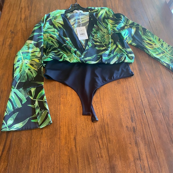Caroline Constas Daria Bodysuit size L multi color black/green. New/Never worn - Picture 6 of 7